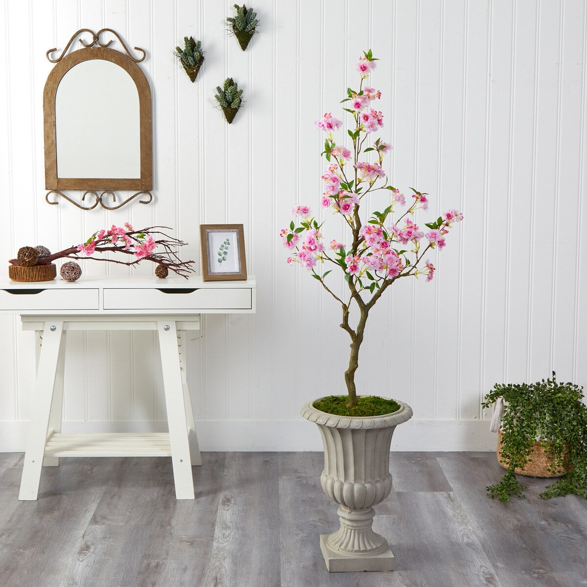 5' Cherry Blossom Artificial Tree in Sand Finished Urn - 20.5"