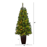 5' Green Valley Pine Artificial Christmas Tree with 100 Warm White LED Lights and 201 Bendable Branches in Bronze Metal Planter