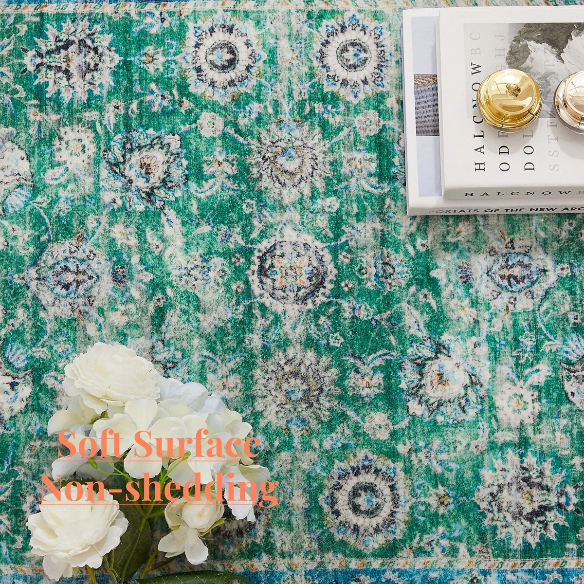 5'x7' Area Rug, Soft Washable Low-Pile Carpet Mat with Non-Slip Backing for Living Room and Bedroom