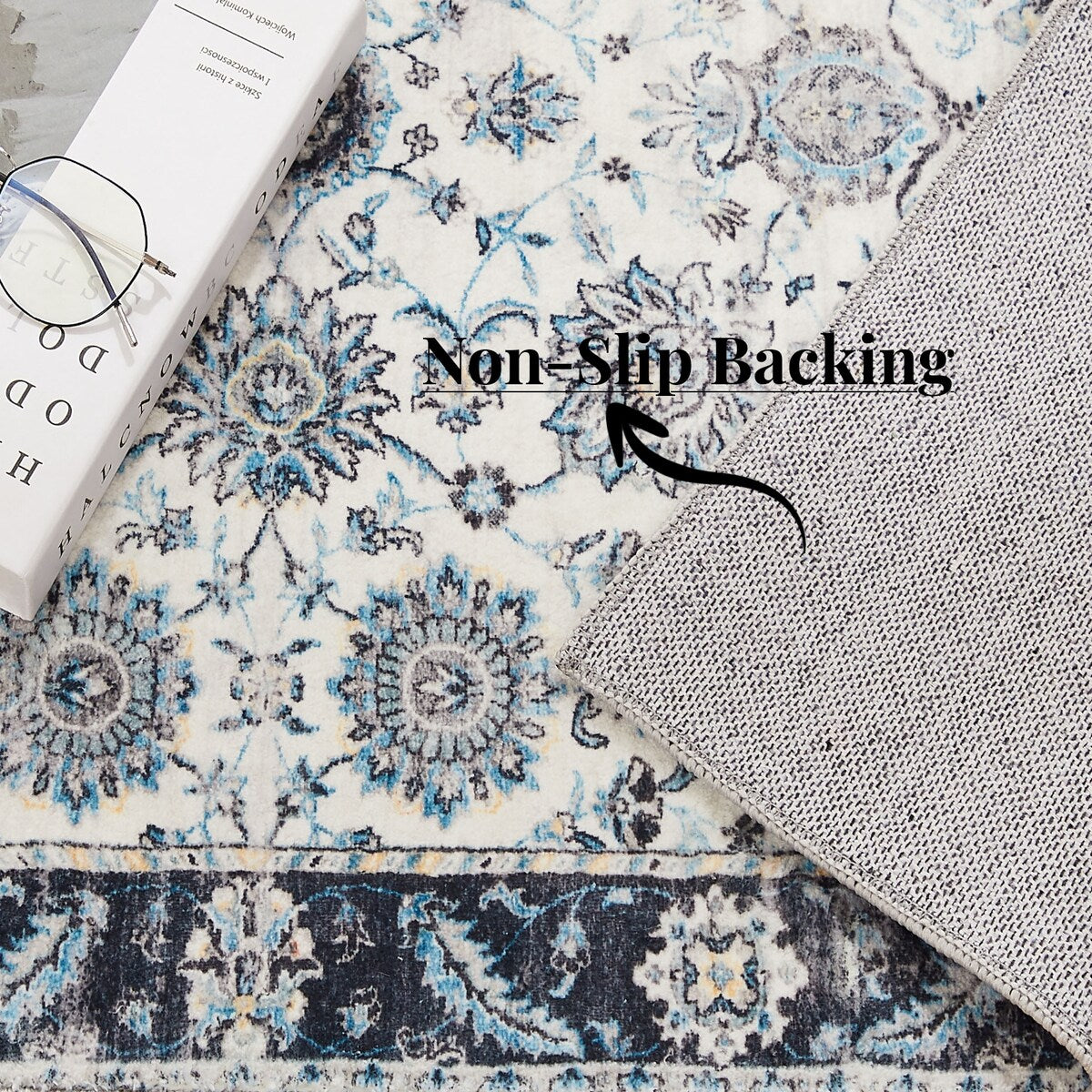 5'x7' Area Rug, Soft Washable Low-Pile Carpet Mat with Non-Slip Backing for Living Room and Bedroom
