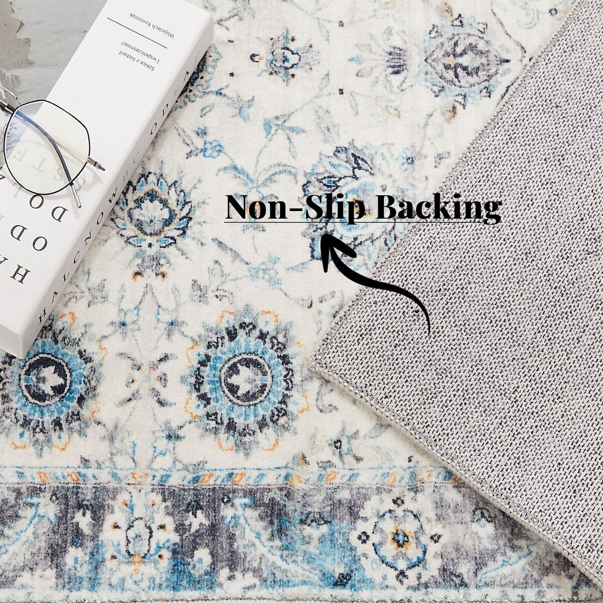 5'x7' Area Rug, Soft Washable Low-Pile Carpet Mat with Non-Slip Backing for Living Room and Bedroom