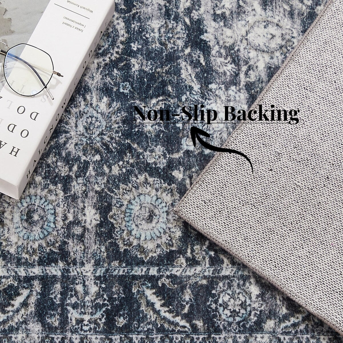5'x7' Area Rug, Soft Washable Low-Pile Carpet Mat with Non-Slip Backing for Living Room and Bedroom