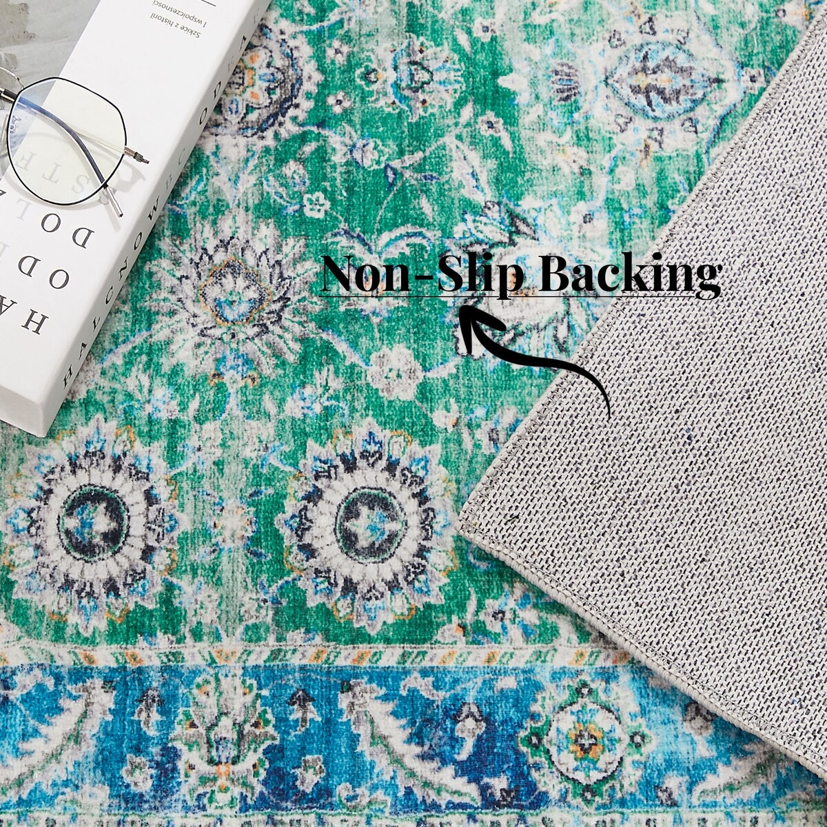 5'x7' Area Rug, Soft Washable Low-Pile Carpet Mat with Non-Slip Backing for Living Room and Bedroom