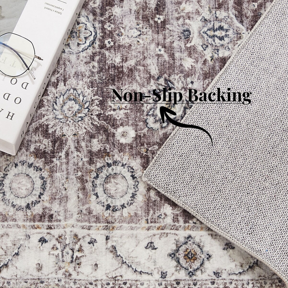 5'x7' Area Rug, Soft Washable Low-Pile Carpet Mat with Non-Slip Backing for Living Room and Bedroom