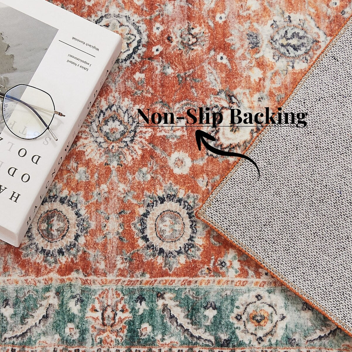 5'x7' Area Rug, Soft Washable Low-Pile Carpet Mat with Non-Slip Backing for Living Room and Bedroom