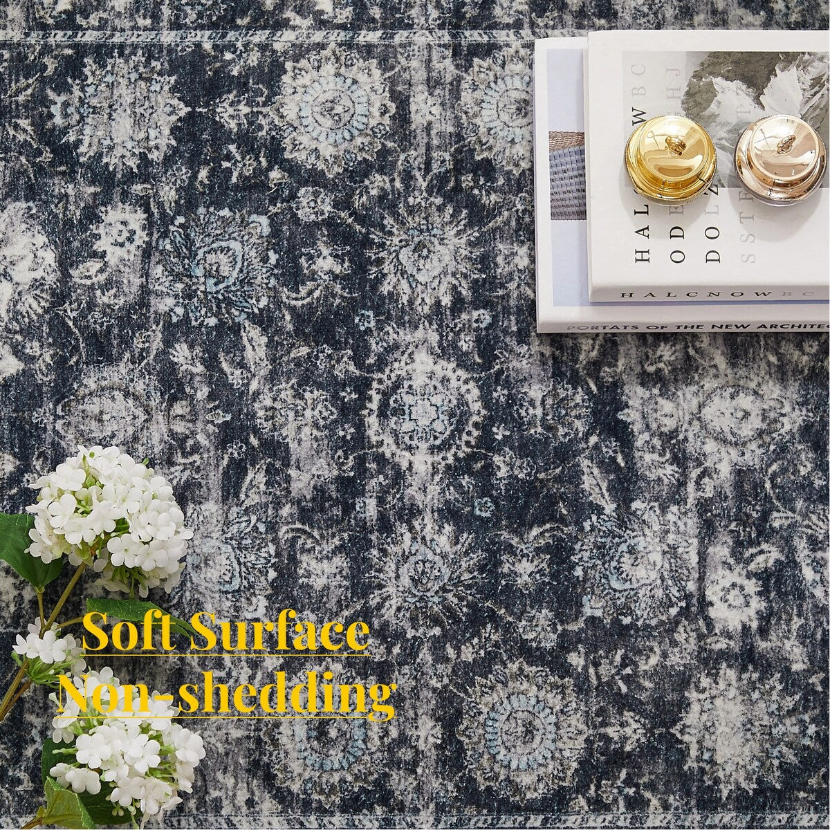 5'x7' Area Rug, Soft Washable Low-Pile Carpet Mat with Non-Slip Backing for Living Room and Bedroom