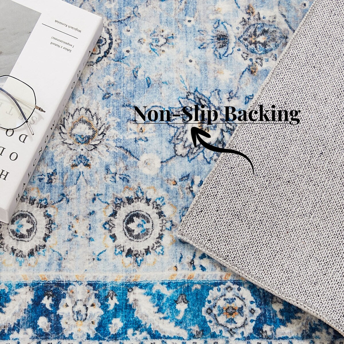 5'x7' Area Rug, Soft Washable Low-Pile Carpet Mat with Non-Slip Backing for Living Room and Bedroom