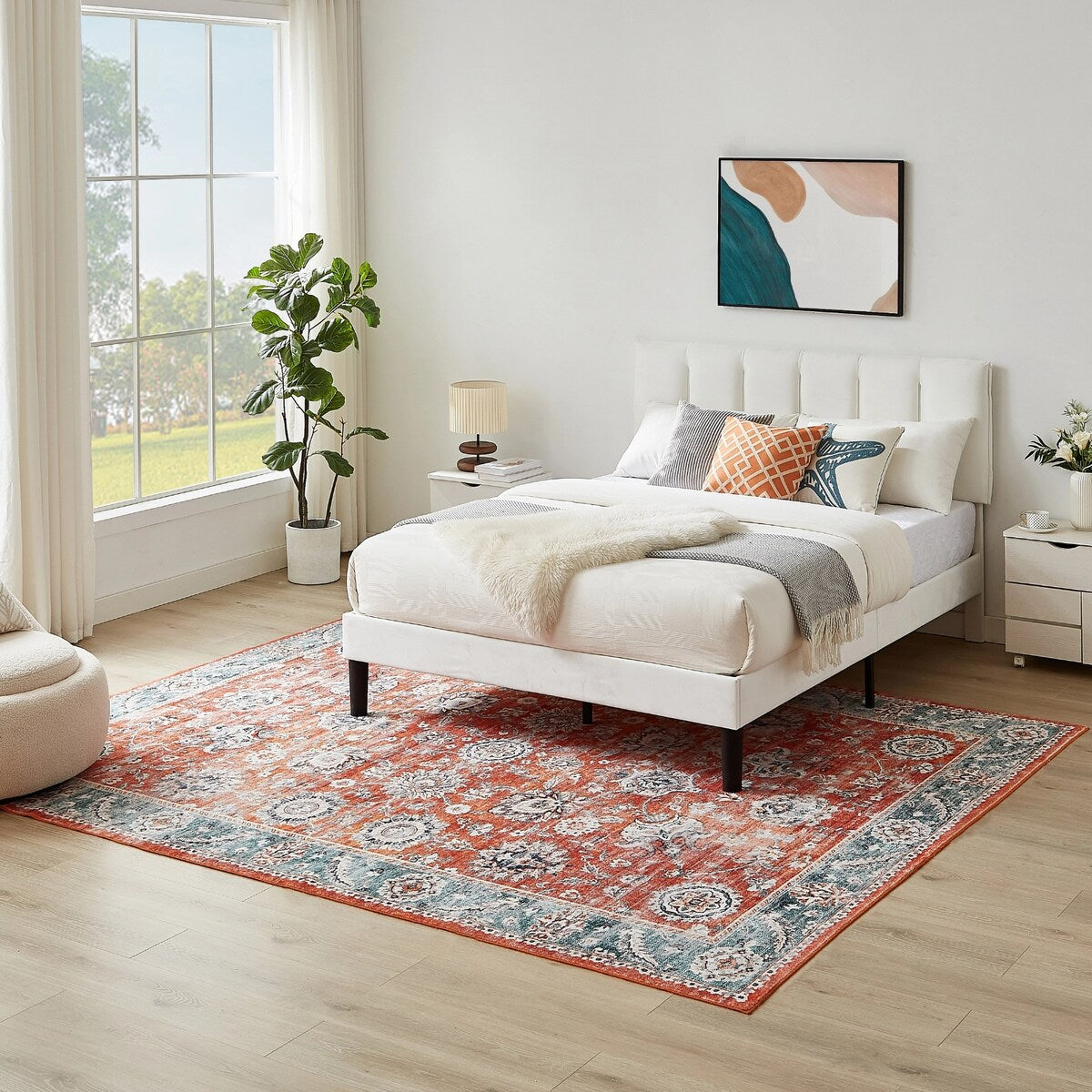 5'x7' Area Rug, Soft Washable Low-Pile Carpet Mat with Non-Slip Backing for Living Room and Bedroom