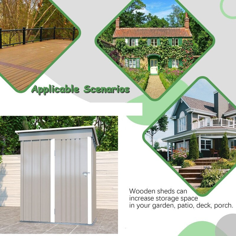 5*3FT Outdoor Storage Shed ,Tool Shed with Sloping Roof and Lockable Door,Metal Shed