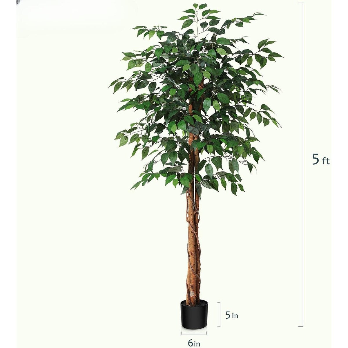 5ft Artificial Ficus Tree with Natural Wood Trunk