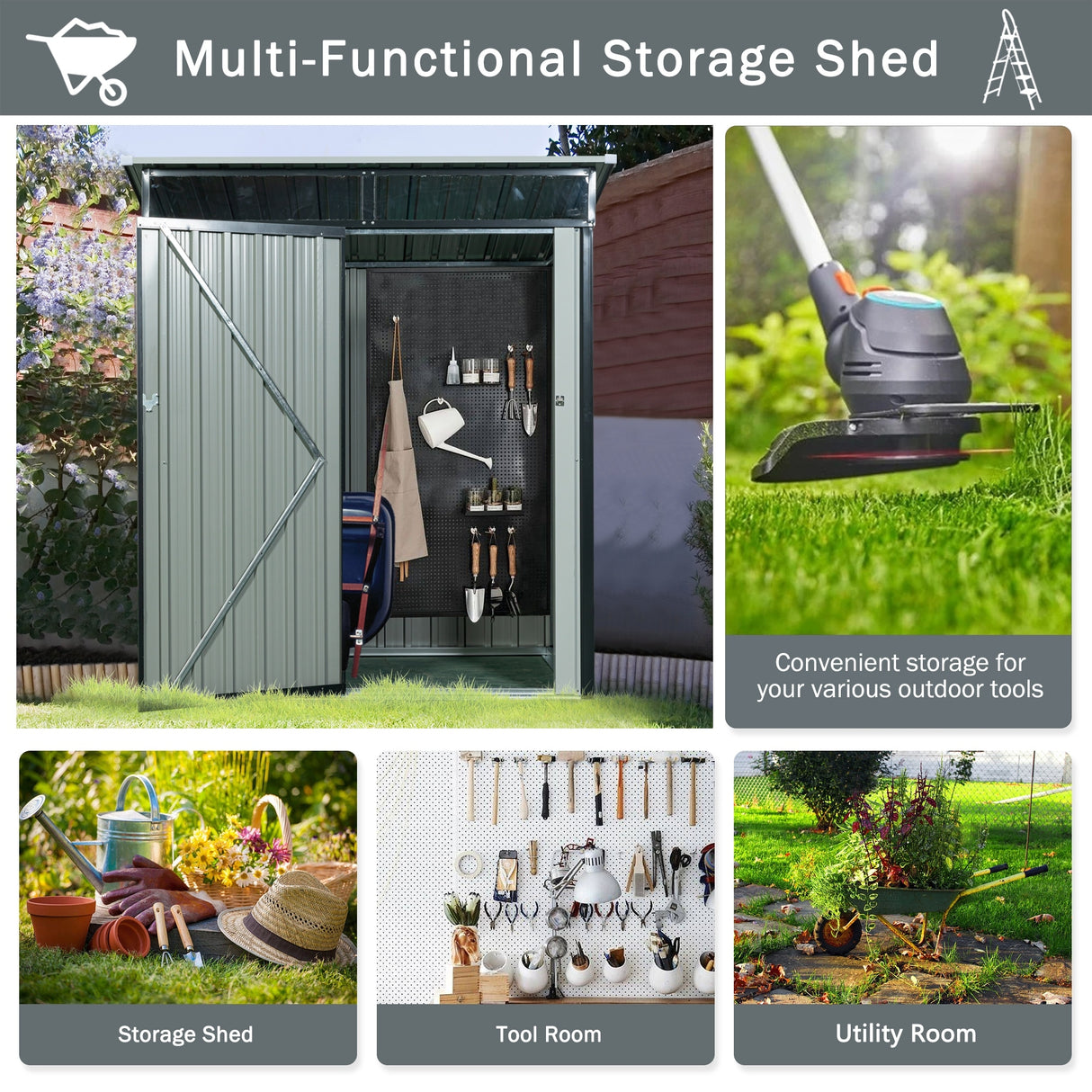 5ft x 3ft Outdoor Metal Storage Shed Transparent Plate