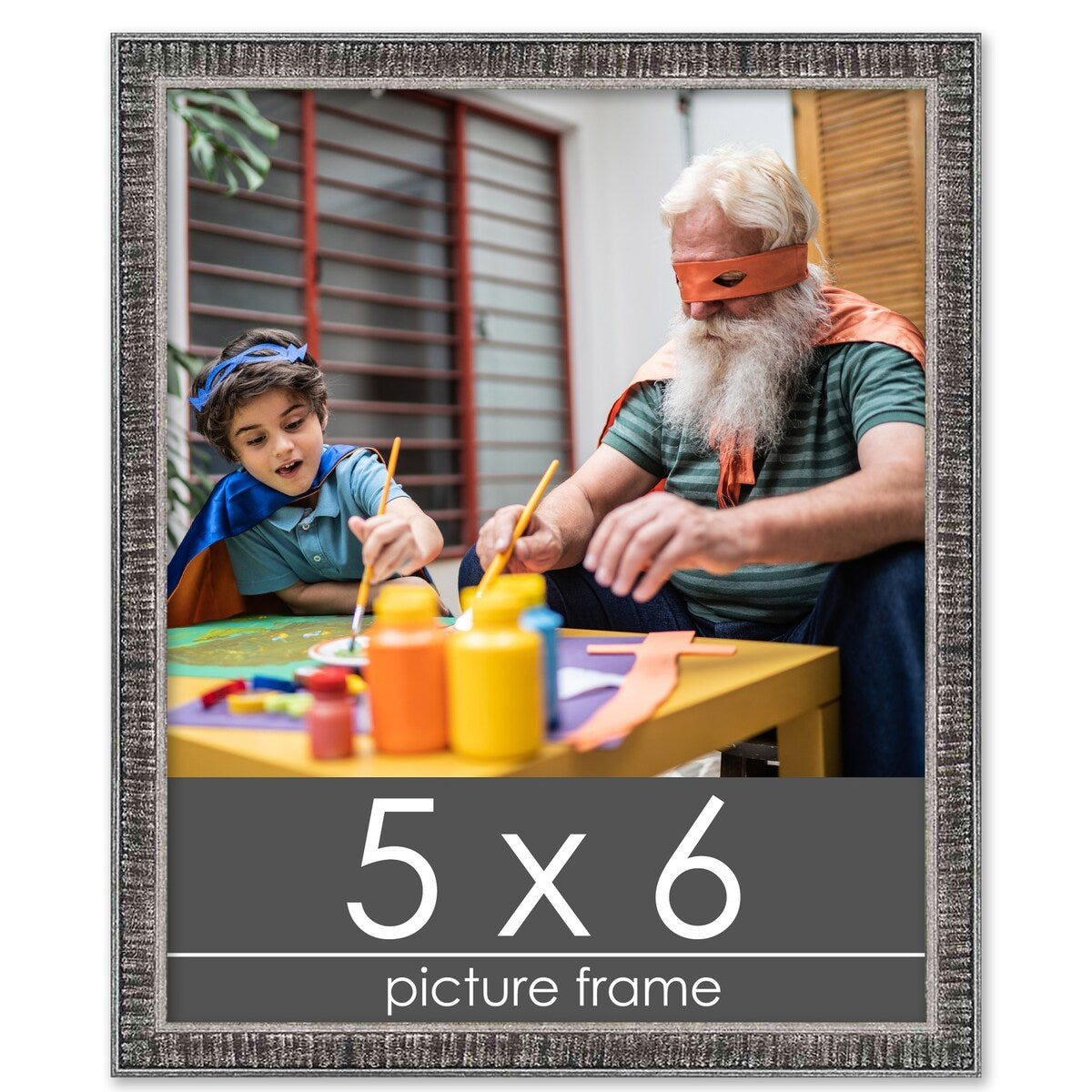 5x6 Distressed/Aged Black Complete Wood Picture Frame with UV Acrylic, Foam Board Backing, & Hardware
