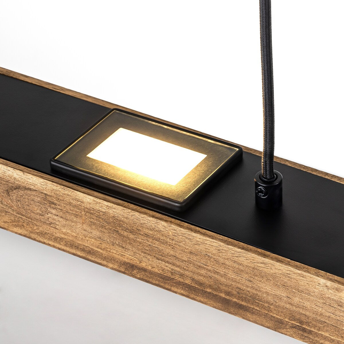 6-Light Modern Farmhouse Brown Wood Linear Integrated LED Island Pendant for Kitchen Dining Room - 31.4 in. L