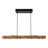 6-Light Modern Farmhouse Brown Wood Linear Integrated LED Island Pendant for Kitchen Dining Room - 31.4 in. L