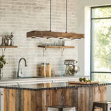 6-Light Modern Farmhouse Brown Wood Linear Integrated LED Island Pendant for Kitchen Dining Room - 31.4 in. L