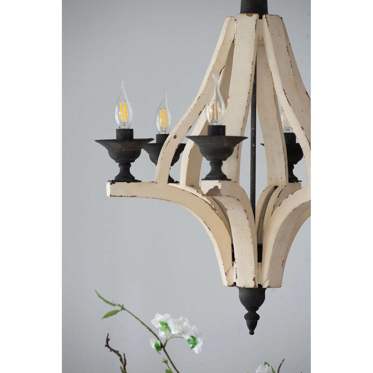 6 - Light Wood Chandelier, Hanging Light Fixture with Adjustable Chain for Kitchen Dining Room Foyer Entryway, Bulb Not Included