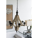 6 - Light Wood Chandelier, Hanging Light Fixture with Adjustable Chain for Kitchen Dining Room Foyer Entryway, Bulb Not Included