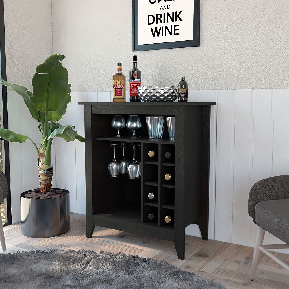 6-Bottle 1-Drawer 1-Shelf Bar Cabinet Black