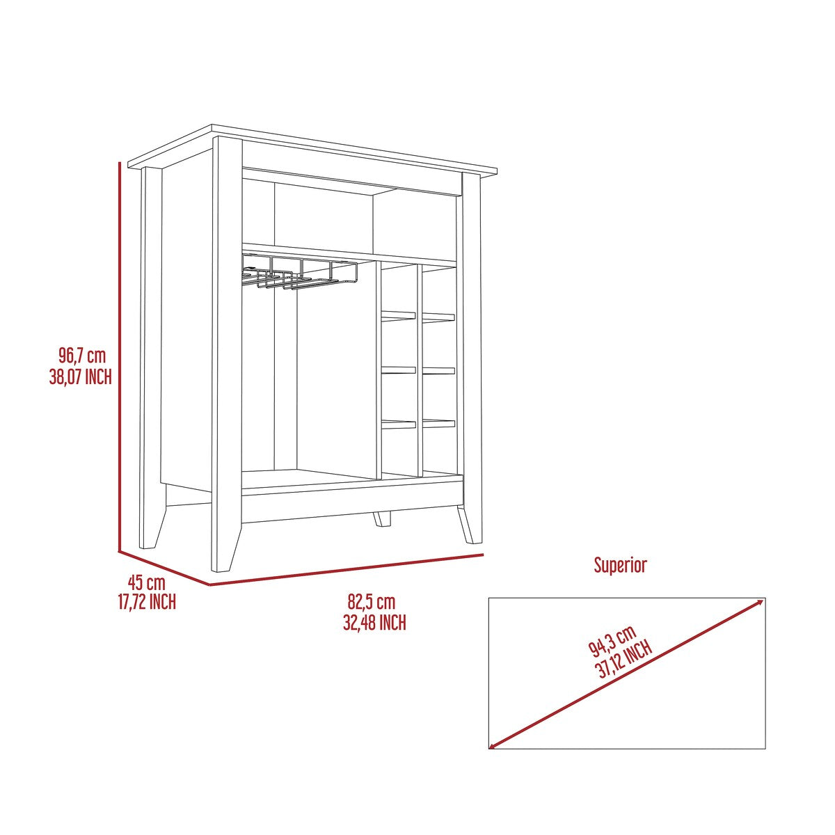 6-Bottle 1-Drawer 1-Shelf Bar Cabinet Black