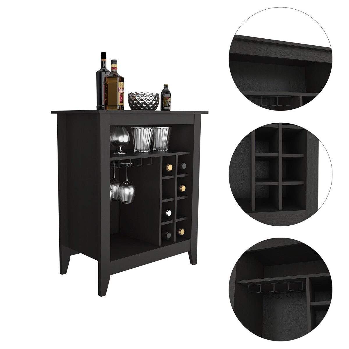 6-Bottle 1-Drawer 1-Shelf Bar Cabinet Black