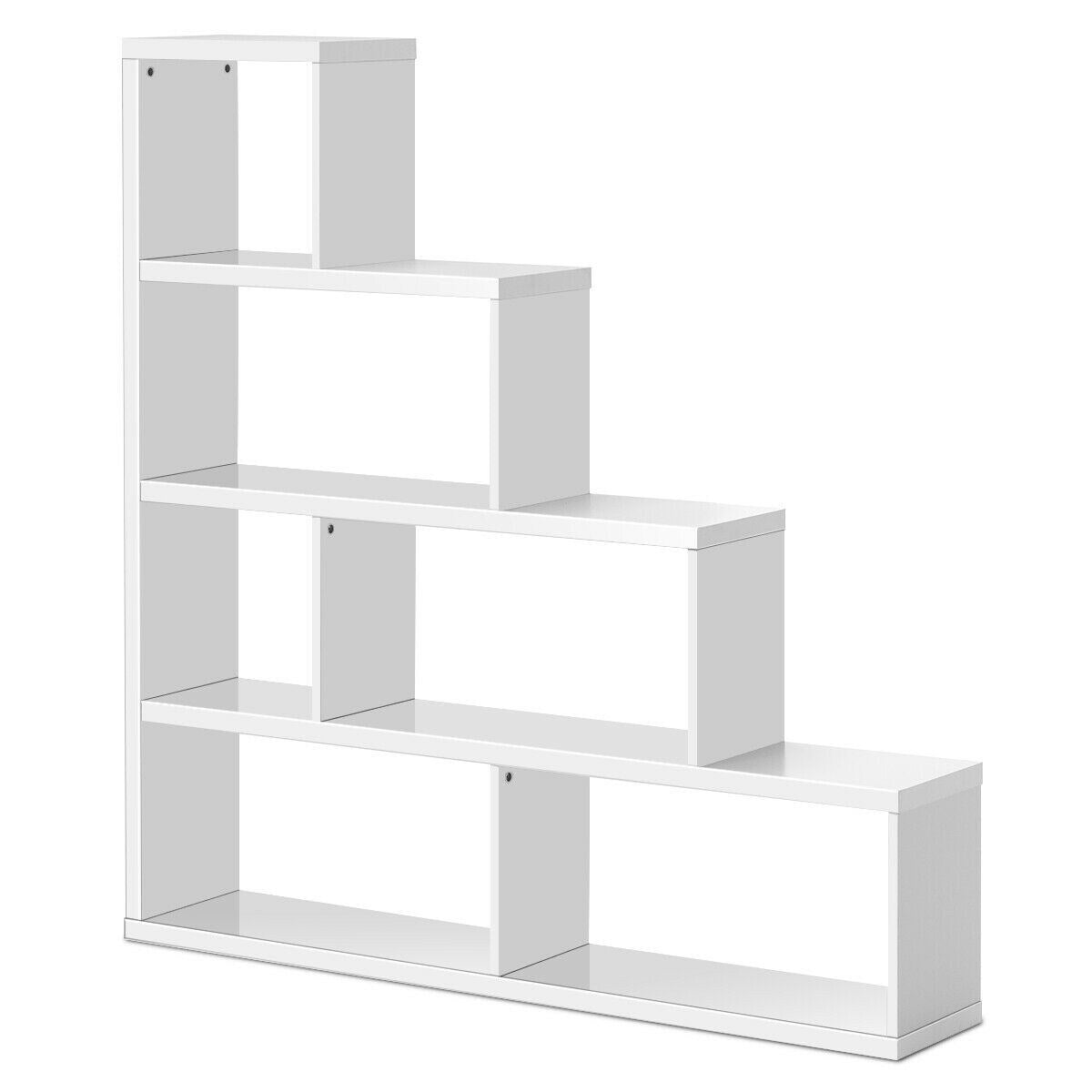 6 Cubes Ladder Shelf Corner Bookshelf Storage Bookcase-White - 61" x 11" x 64"(L x W x H)