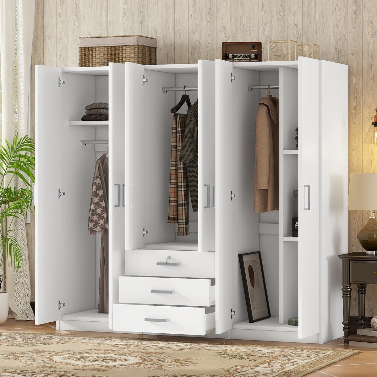 White wardrobe closet with mirror hotsell