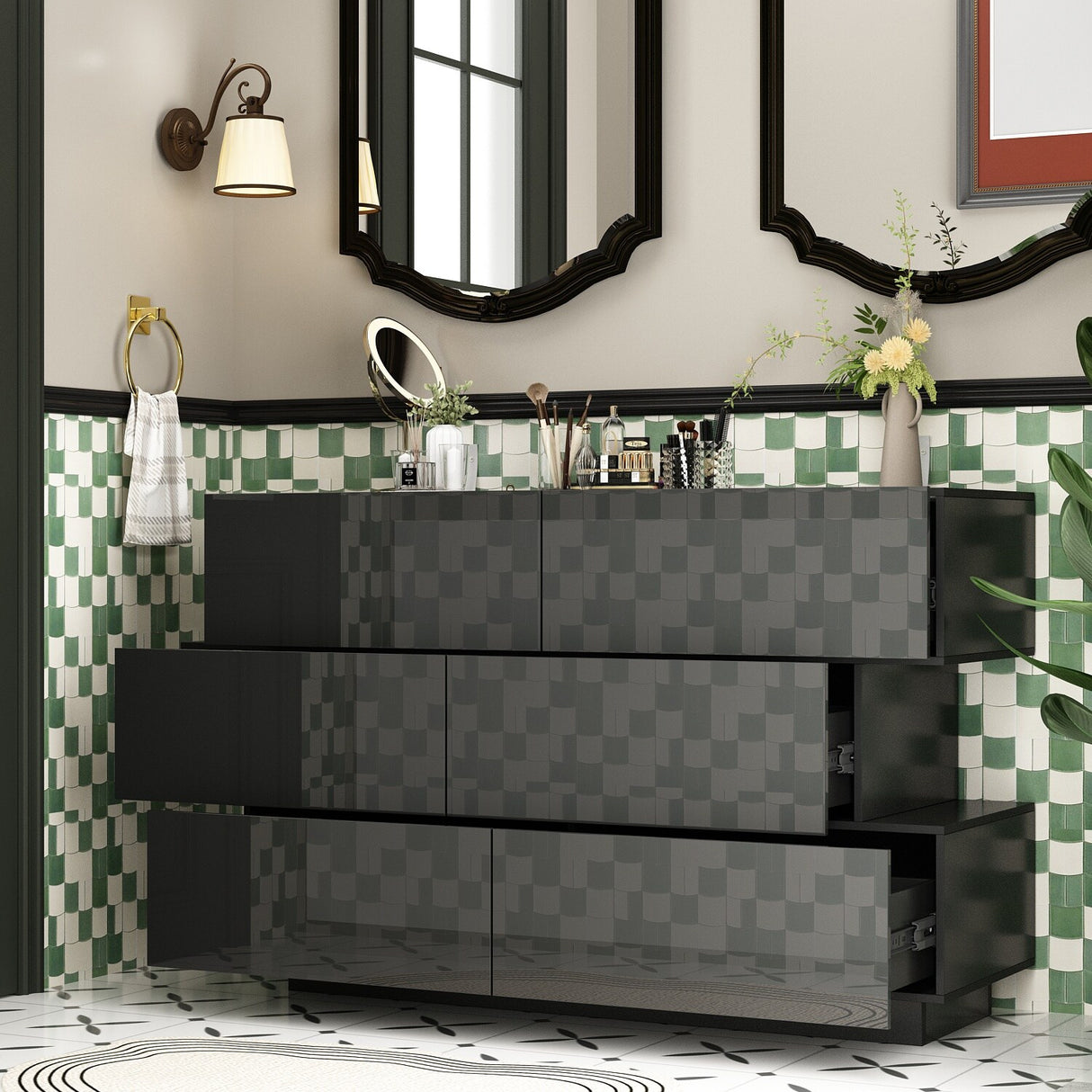 6 Drawer Chest Bedroom Modern High Gloss Wood Dresser Closet Storage