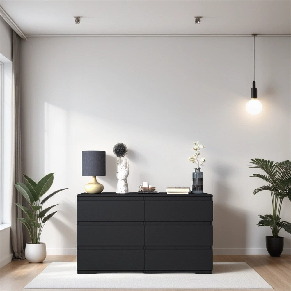 6 Drawer Double Dresser with No Handles