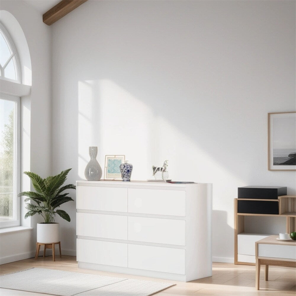 6 Drawer Double Dresser with No Handles