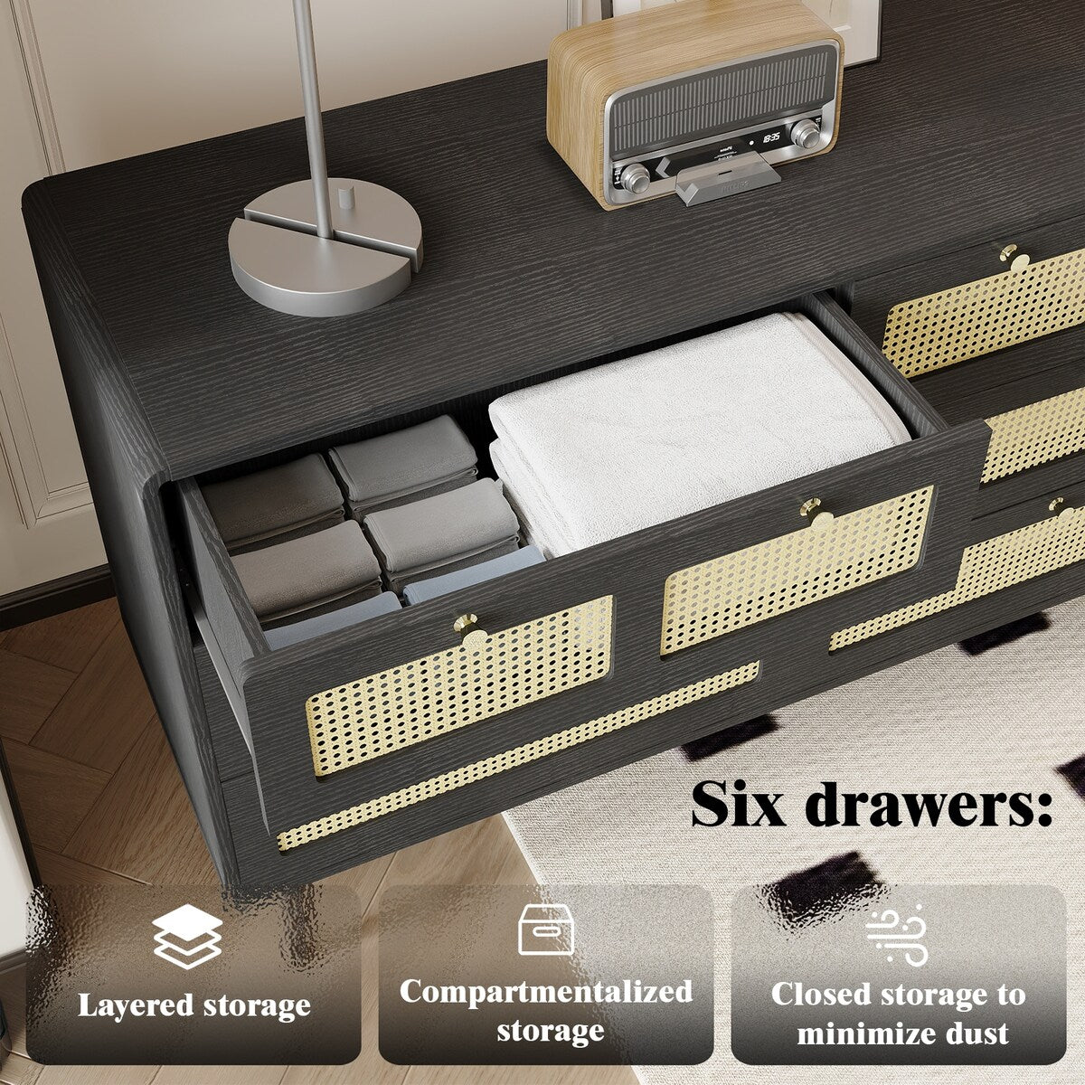 6 Drawer Dresser Modern Rattan Dresser Chest