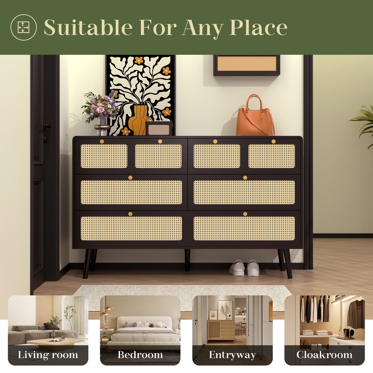 6 Drawer Dresser Modern Rattan Dresser Chest