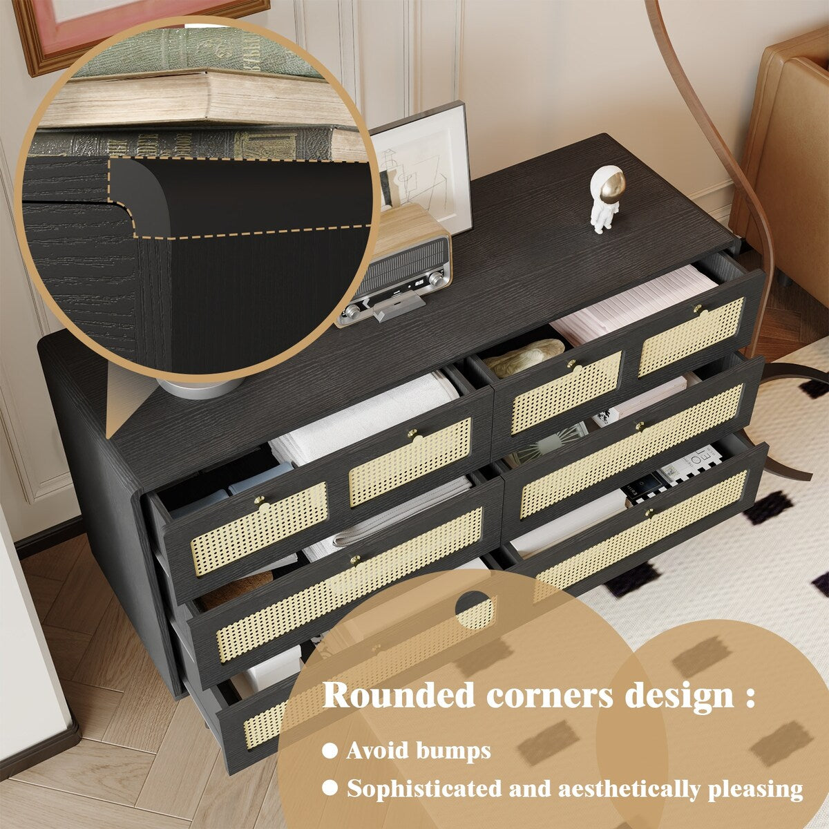6 Drawer Dresser Modern Rattan Dresser Chest