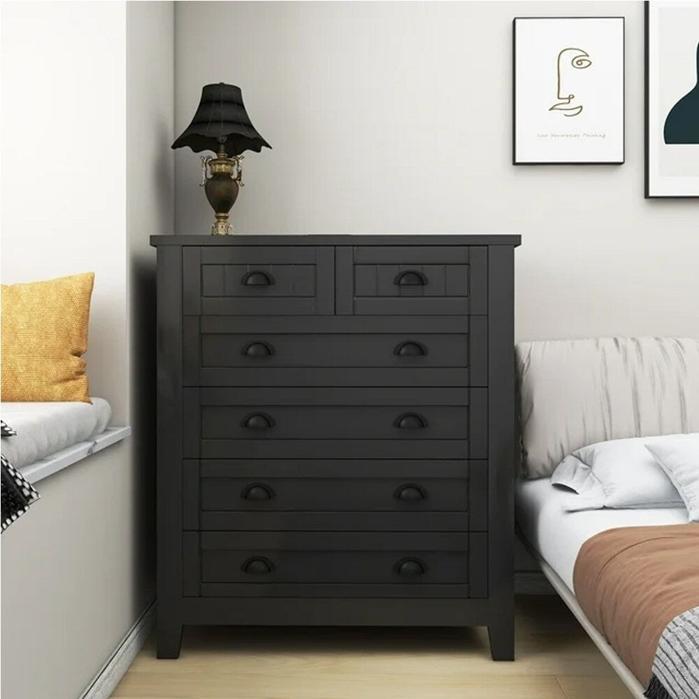 6 Drawer Dresser Tall Chest of Drawers for Bedroom,Retro Dressers & chests of drawers with Shell Handles