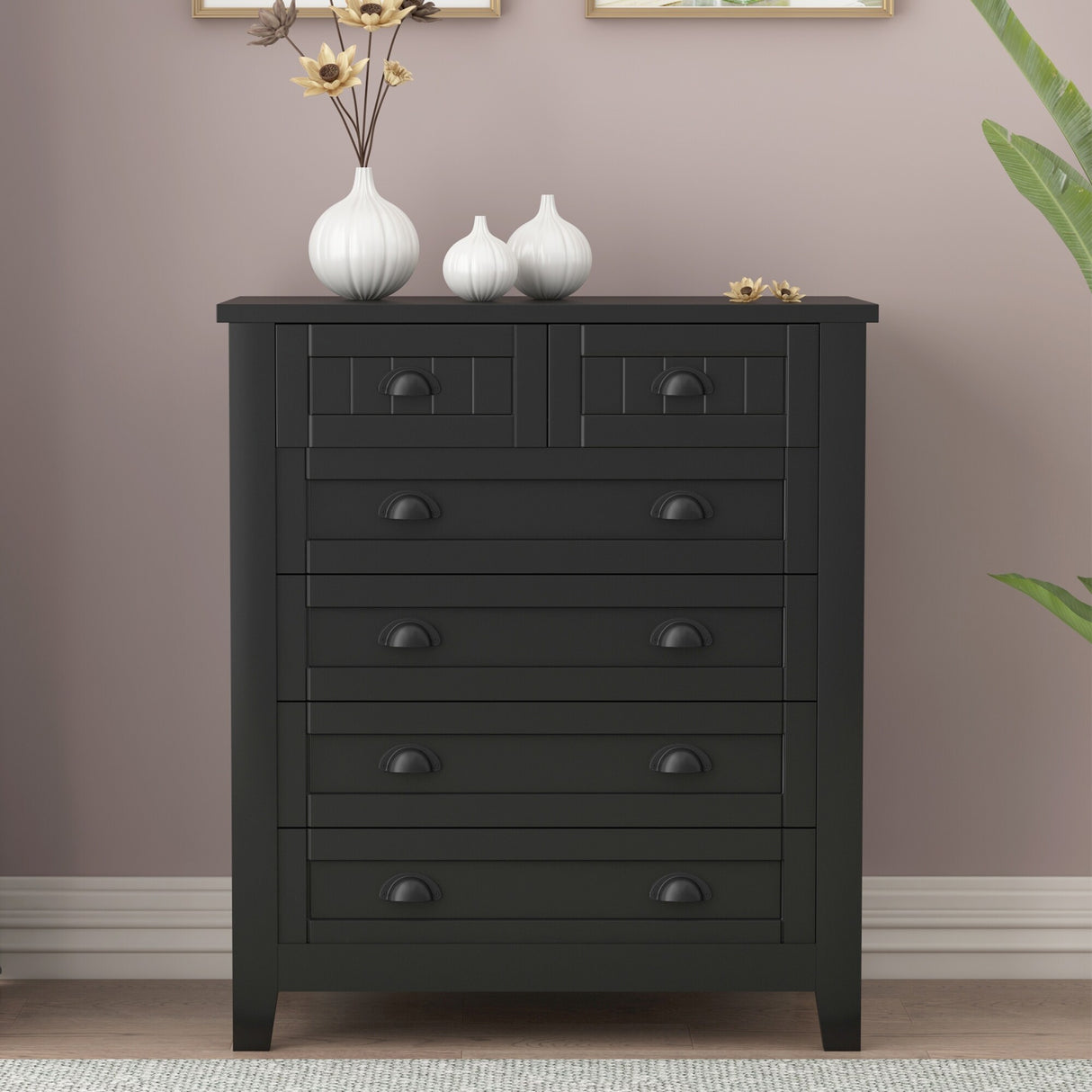 6 Drawer Dresser Tall Chest of Drawers for Bedroom,Retro Dressers & chests of drawers with Shell Handles