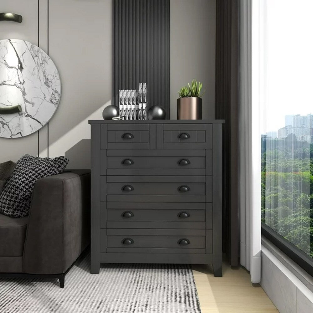 6 Drawer Dresser Tall Chest of Drawers for Bedroom,Retro Dressers & chests of drawers with Shell Handles