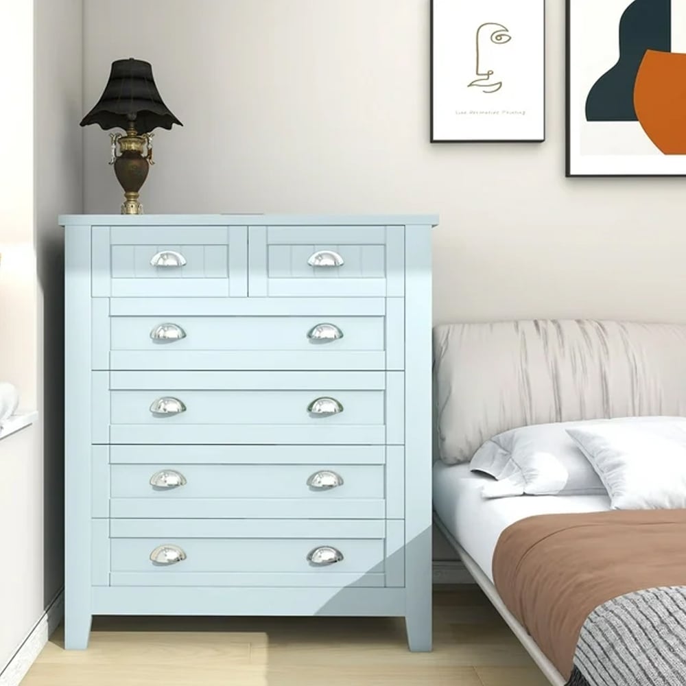 6 Drawer Dresser Tall Chest of Drawers for Bedroom,Retro Dressers & chests of drawers with Shell Handles