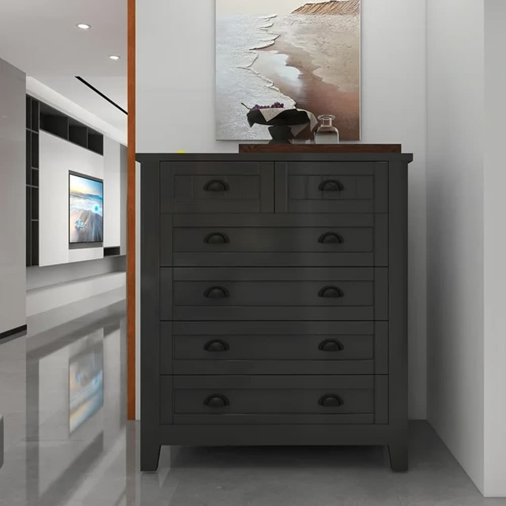 6 Drawer Dresser Tall Chest of Drawers for Bedroom,Retro Dressers & chests of drawers with Shell Handles
