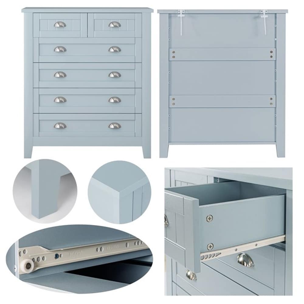6 Drawer Dresser Tall Chest of Drawers for Bedroom,Retro Dressers & chests of drawers with Shell Handles