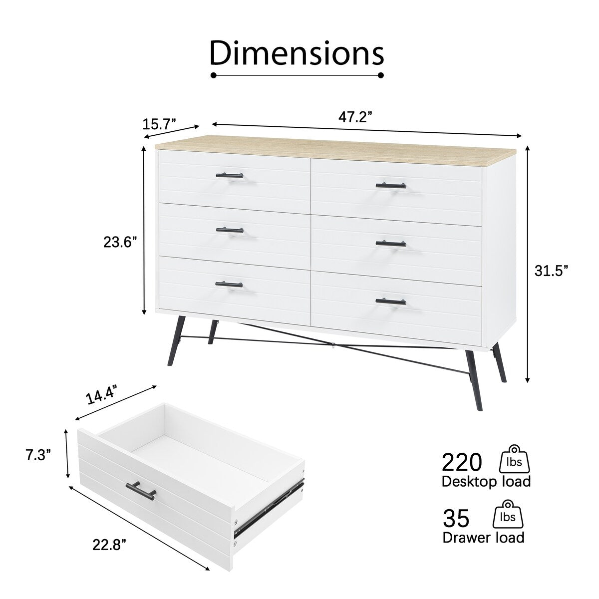 6 Drawer Dresser for Bedroom with Deep Drawers