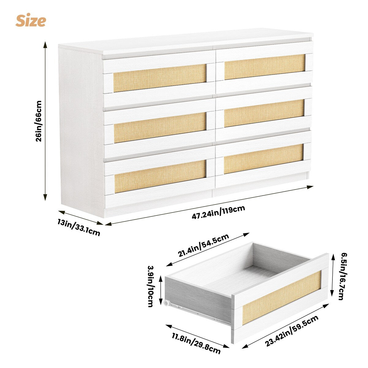 6 Drawer Dresser for Bedroom, Modern Wide Chest of Drawers