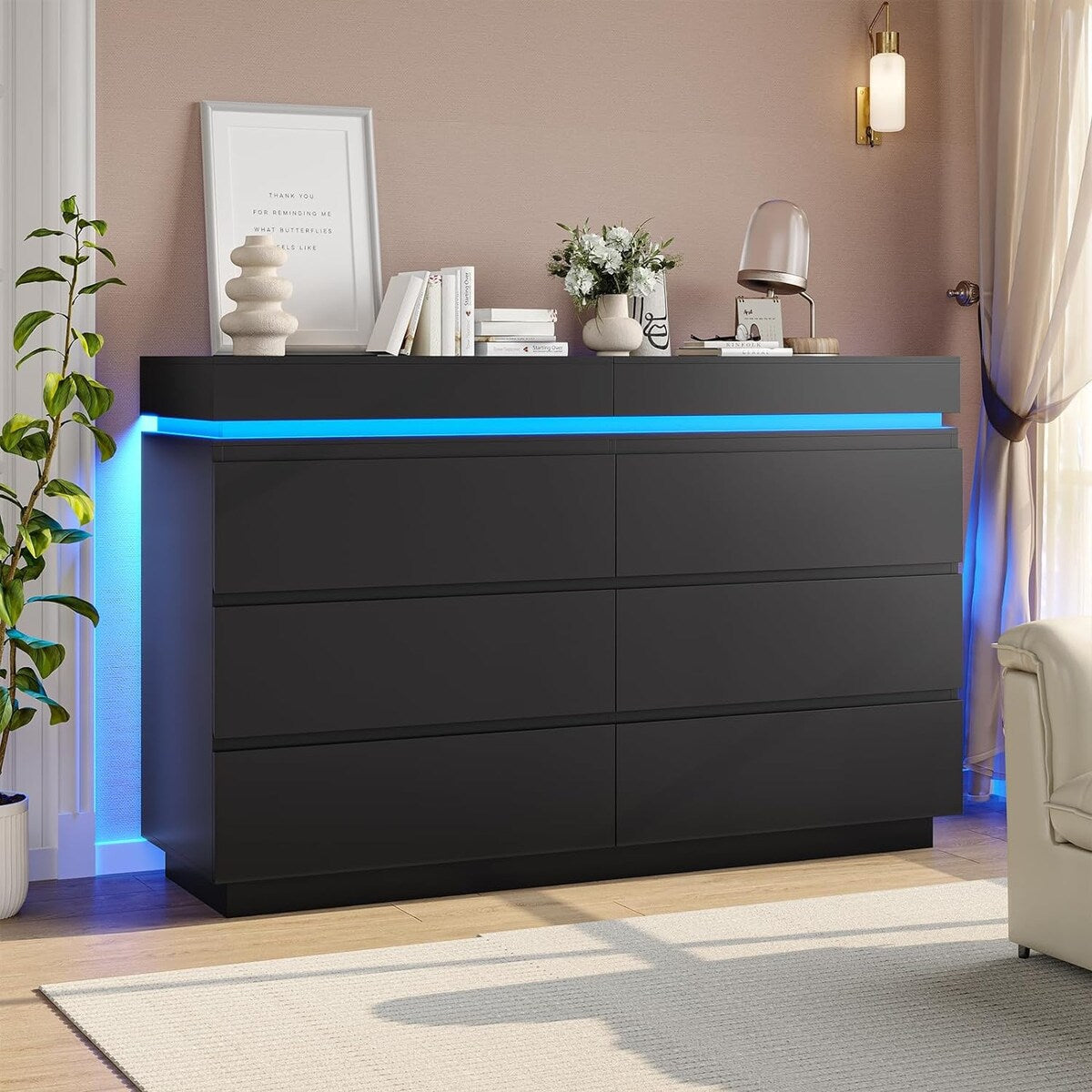 6 Drawer Dresser with Sliding Desktop Chest of Drawers Bedroom