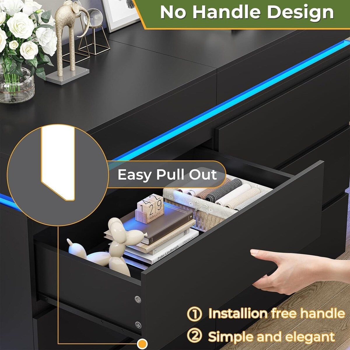 6 Drawer Dresser with Sliding Desktop Chest of Drawers Bedroom