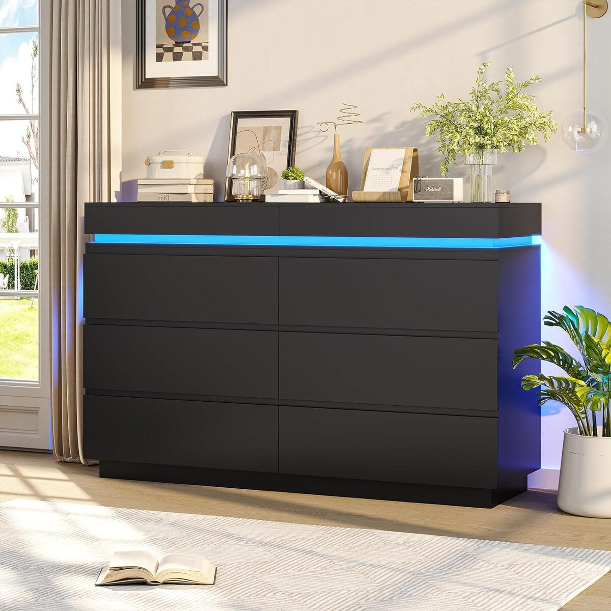 6 Drawer Dresser with Sliding Desktop Chest of Drawers Bedroom