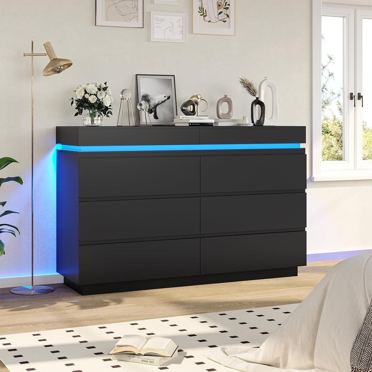 6 Drawer Dresser with Sliding Desktop Chest of Drawers Bedroom