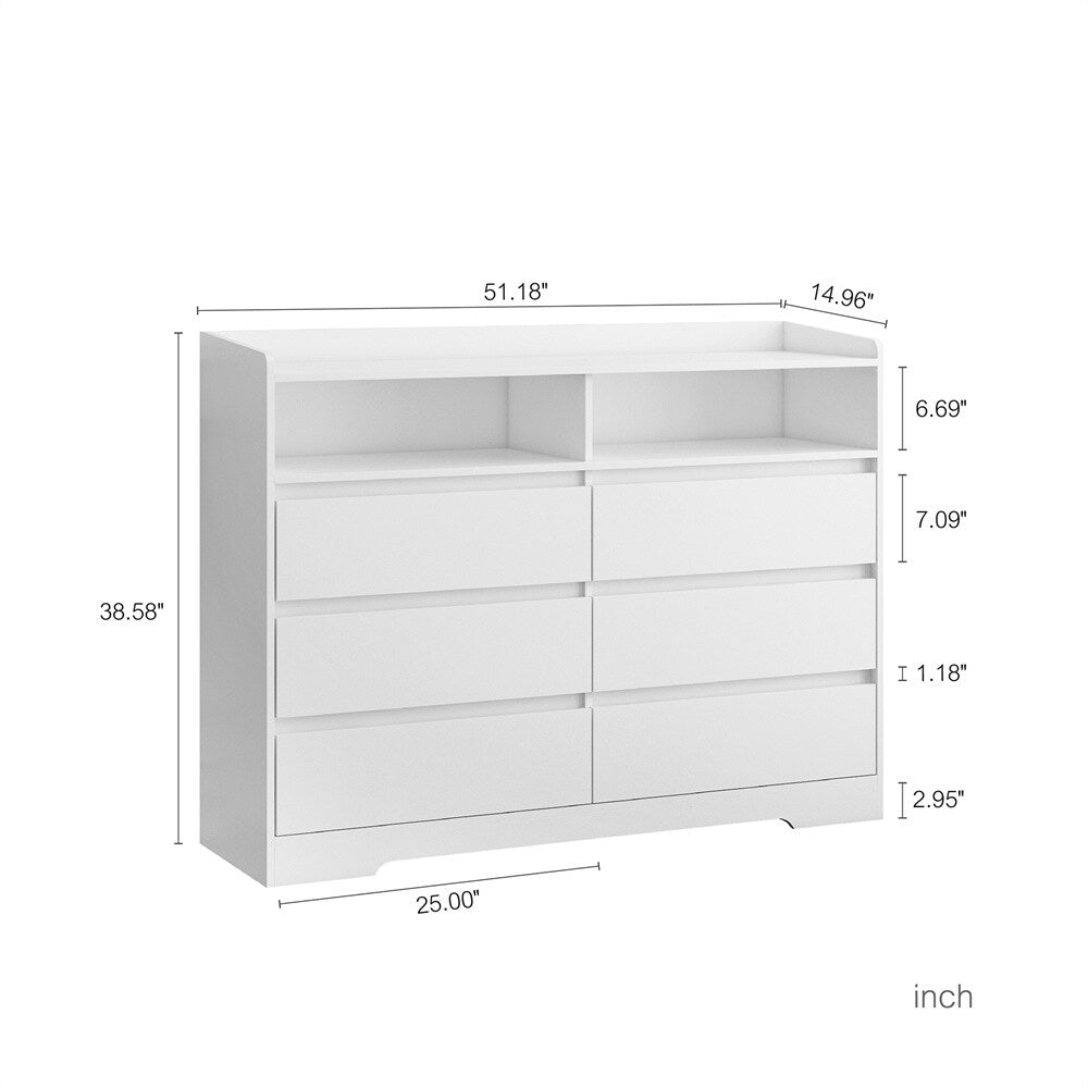 6 Drawer White Dresser with LED Lights, Modern Dressers & Chests