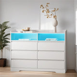 6 Drawer White Dresser with LED Lights, Modern Dressers & Chests
