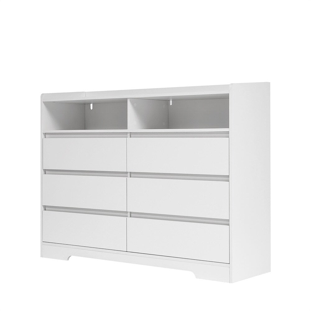 6 Drawer White Dresser with LED Lights, Modern Dressers & Chests