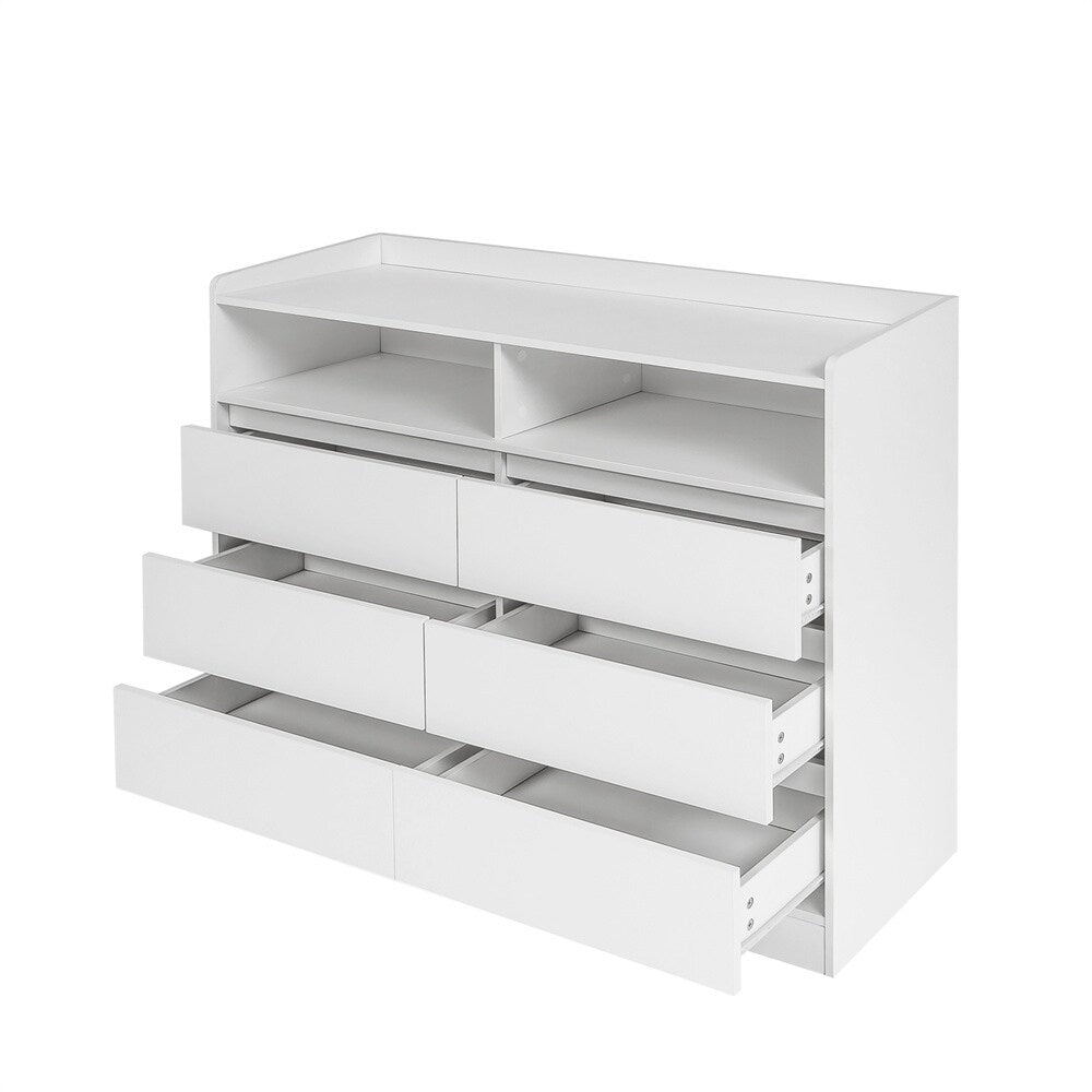 6 Drawer White Dresser with LED Lights, Modern Dressers & Chests
