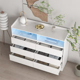 6 Drawer White Dresser with LED Lights, Modern Dressers & Chests