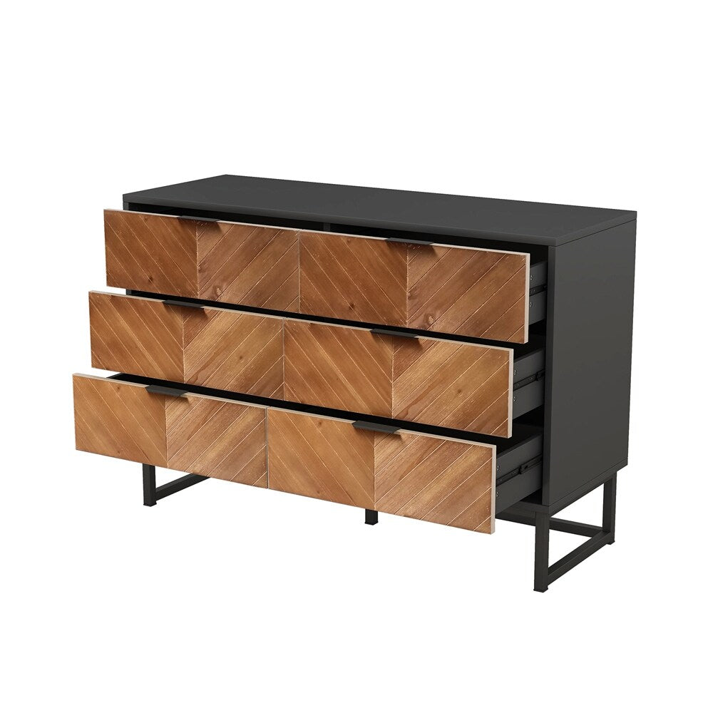 6-Drawer Wood Finish Dresser with Metal Leg and Handle